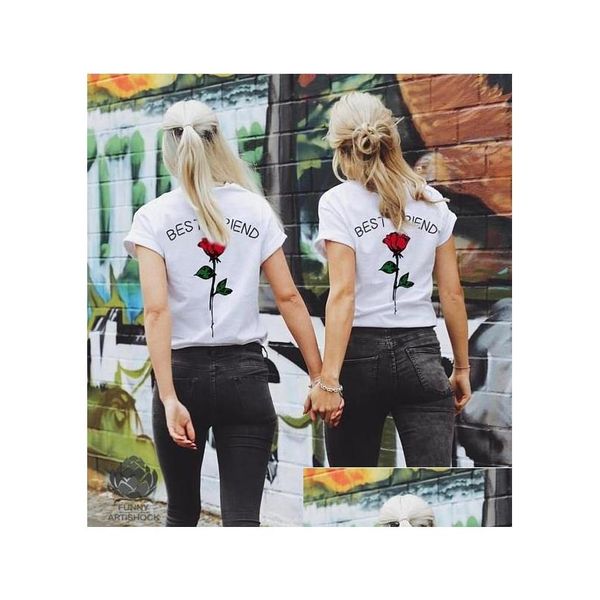 Camiseta para mujer Nuevas mujeres Mejor amigo Impreso Manga corta Cuello redondo Camisetas Blanco Color sólido Tops femeninos Señora Camiseta Drop Entrega Appa DHZFB