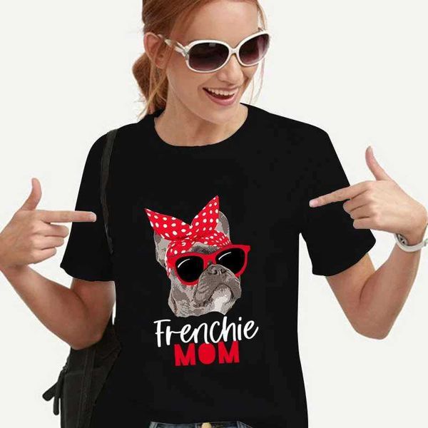T-shirt pour femmes nouvelles femmes t-shirts décontractés harajuku français bulldog imprime tops tee sue fe t-shirt frenchie maman t-shirt pour femmes vêtements d240507