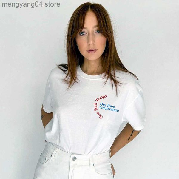 T-shirt pour femme New York Lives Tempo Pocket Letters Printing Women Graphic Tees Summer White Cotton Tops à manches courtes Lâche Casual Retro T-shirt T230510