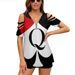 Dames T-shirt Of Spades Wit Nieuwe Mode Zip Off Schouder Top Korte Mouw Dames Shirt Vixen Stag Cuckold Cuck Hotwife Hot Wife L24312