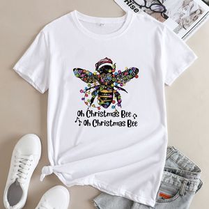 T-shirt femme Oh Noël Abeille Chemise Esthétique Femmes Manches Courtes Joyeux Noël Cadeau De Vacances T-shirt Top 230307