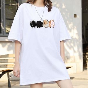 Camiseta de mujer de gran tamaño Harajuku Kawaii con estampado de conejillo de indias, camisas largas de algodón para mujer, camiseta de manga corta estética Vintage de los años 90 para chicas de calle