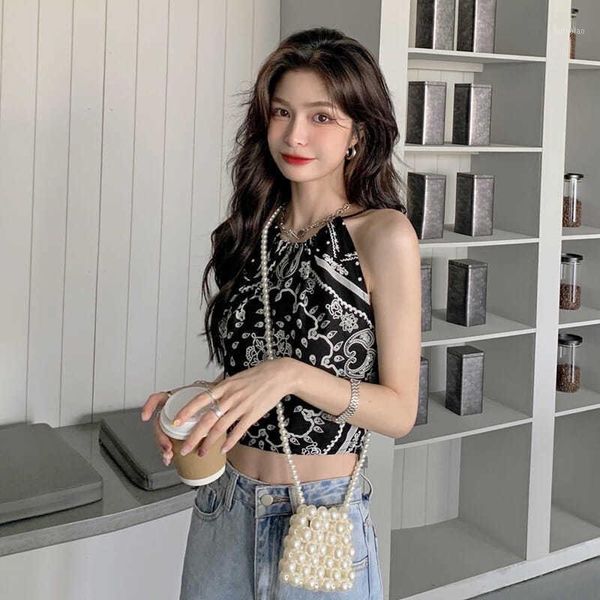 Camiseta de mujer Paisley Camisole 2022 Verano Hong Kong Style Girl Slim-Fit Short Tube Top Moda