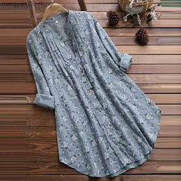 Damen T-Shirt Plus Size Boho Shirts Frauen Langarm Blumendruck Kaftan Baggy Lange Bluse Tops Strand Casual Tunika Shirt 3XL T231027