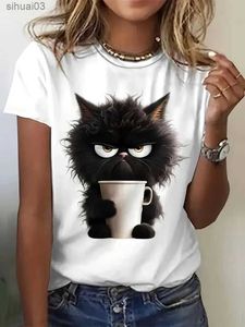Dames t-shirt plus size kattenprint t-shirt casual crew nek nek korte mouw t-shirt dames plus sizeclothingl2403
