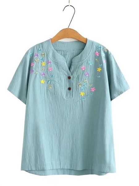 T-shirt pour femmes Plus taille de vêtements à manches courtes d'été avec des motifs brodés de style chinois