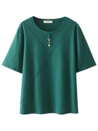 T-shirt Femme Plus Taille T-shirt T-shirts d'été Femmes Vêtements Lâche Coton Métal Perle Pendentif Décoration À Manches Courtes Tops 230320