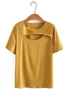 T-shirt femme grande taille Vêtements femme T-shirt à manches courtes Col rond Découpe asymétrique Poitrine Tricoté Coton Hauts d'été T-shirt grande taille 230418