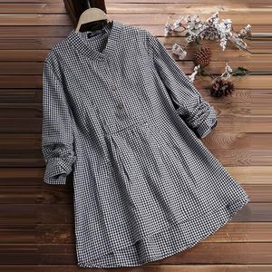 Dames t-shirt plus size dames lente plaid check shirt v-neck lange mouw reguliere blouse dames casual pullover tops voor 230420