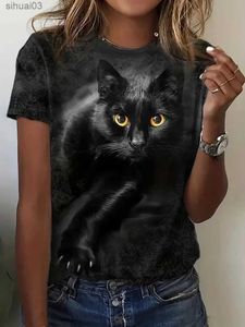 Dames t-shirt plus size dames kleding 3D katten print crew nek t-shirt casual losse korte mouw zomer t-shirts tops dames kledingl2403