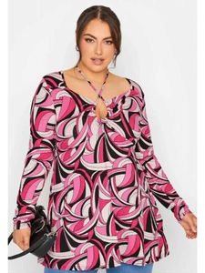 Dames t-shirt plus size dames vrouwelijke mode casual losse tops shirts blouse shirts lange slijm abstract print keyholar top t240518