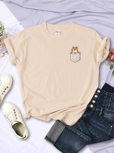 Dames T-shirt Pocket Chest Mark Shiba Inu Dames T-shirt kleding Hip-Hop Persoonlijkheid Korte mouwen Street Fashion T-shirt Top O-Neck Womens T-shirtl2405