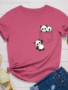 Dames T-shirt Pocket Panda Gedrukte dames T-shirt Korte mouwen O-Neck losse dames t-shirt dames mode T-shirt topl2405