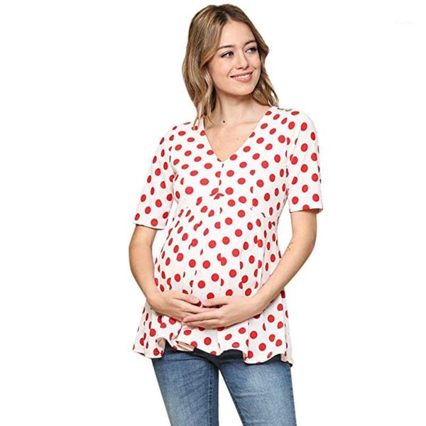 Camiseta de mujer Mujeres Embarazadas Ropa de Maternidad Camisetas Casuales Punto Manga Corta Cuello en V Camisetas Tops Sueltas Suaves