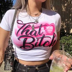 T-shirt Femme Printcess Femmes Y2K Sexy Slim Manches courtes Col rond Crop Top Harajuku Gothic Baby Print Crop Tee Cool Street Fashion 2023 L240201