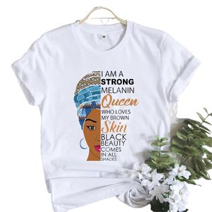 Camiseta de mujer Propcm Mujer Hermosa melanina africana Camiseta con estampado de niña negra Labios de reina Harajuku Ropa de manga corta para mujer Barco Casual Party Club Streetwear