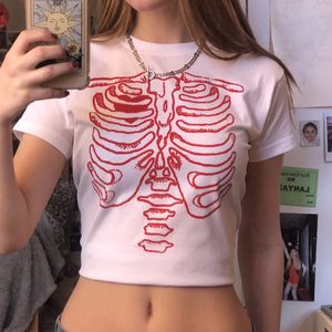 Vrouwen T Shirt Punk E meisje Tee Gothic schedel print T shirt 90s streetwear zomer vrouwen vintage casual O hals basic crop top y2k Harajuku Slim 230726