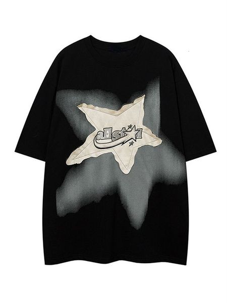 T-shirt femme QWEEK Y2K Vintage Black Star T-Shirt Femme Streetwear 90s Grunge White Tees Oversized Harajuku Retro Hip Hop Crewneck T Shirt 230606