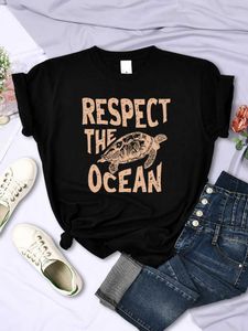 Dames T-shirt Respect The Ocean Green Turtle Katoenen T-shirt geschikt voor dames ademend alle wiskunde oversized casual T-shirt met korte mouwen toplaag 24323