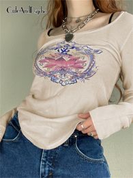 Camiseta feminina retrô com estampa gráfica e grunge camiseta Y2K Fairycore estética chique roupas Harajuku gola redonda moda linda blusa vintage Cuteandpsycho 221117