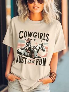 T-shirt pour femmes rétro occidental denim et lettre T-shirts imprimés à manches courtes en décolleté d'été et de printemps décontractés
