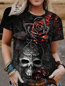 Dames T-shirt Rose Skull 3D Printing O-Neck T-Shirt Women/Men Short Sleeve Fashion Hip Hip Super Large Harajuku Y2K T-Shirt Sexy ClothingL2404