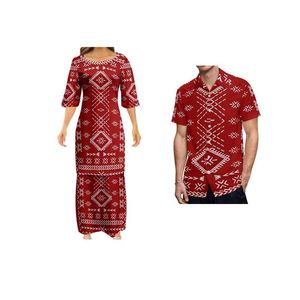 Dames t-shirt Samoan Petasi Polynesisch tattoo-patroon vrouwen jurken dame design jurk bijpassende heren korte mouwen shirts paar pak dhhhk