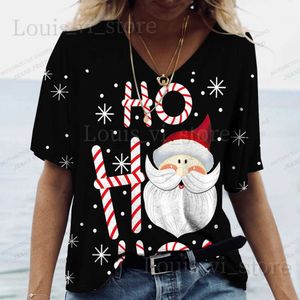 T-shirt pour femmes T-shirt imprimé Santa Claus pour femmes Christmas harajuku vêtements mode V-col