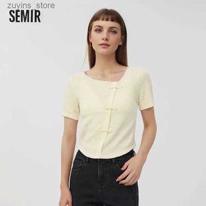 T-shirt Femme Semir 2024 T-shirt Femme Court Slim Doux et Cool Petit Homme Manches Longues Style National T-shirts Top pour femmes24329