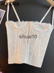 T-Shirt Femme Sexy Broderie Dentelle Femmes Camis Tops Femmes Corset Bralette Cami Boutons Avant Crop Mignon Gilet Élégant Français Chic Party Clubwear J230627