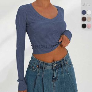 T-shirt féminin Sexy Tees 2024 Automne Spicy Girl Y2K Fime de couleur solide de la femme tricot tricot top à manches longues à manches longues