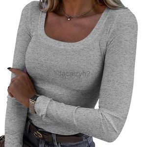 Dames t-shirt Sexy T-stukken 2024 Nieuwe draadput strip Slim Fit met lange mouwen vierkante nek T-shirt voor vrouwelijke tops