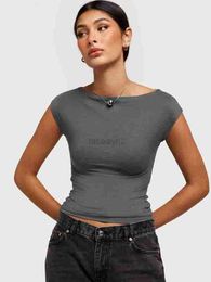 Camiseta de la mujer Tees Sexy 2024 Primavera/verano Nuevo Y2K High End Pure Desire Top Light Finte Trim La manga corta Camiseta Spicy Girl Tops