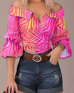 Dames t -shirt sexy T -stukken lente/zomer mode afdrukken uit schouderband revers top plus size tops