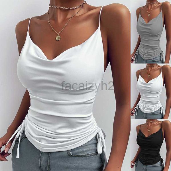 T-shirt pour femmes Sexy Tees Summer Léopard Suspender Couleur solide Deep V-Neck Suspender Trawstring Casual Viest T-shirt Femmes Plus taille Tops