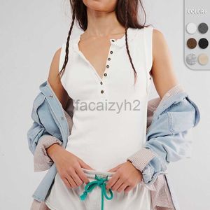 T-shirt féminin Sexy Tees Summer Nouvelle mode Button sans manches File Filetage Casual Top Casual Slim Fit Top Top Tops