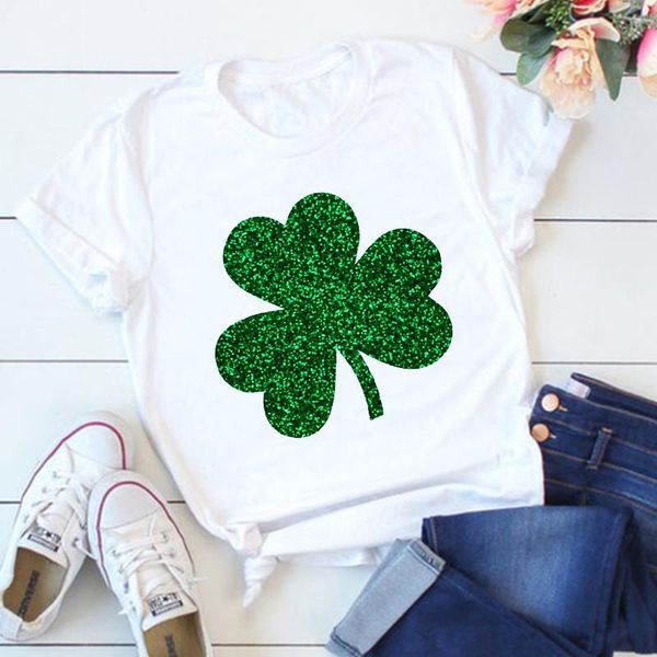 Camiseta de mujer Camiseta de trébol Día de San Patricio Regalo irlandés Trébol Camiseta gráfica St. Leopard Mujer Camisetas Lucky TeeMujer