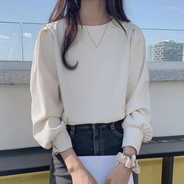 T-shirt femme chemise dame manches longues hauts bouffée élégant chérie vêtements solide sauvage Style coréen pour printemps automne Phyl22