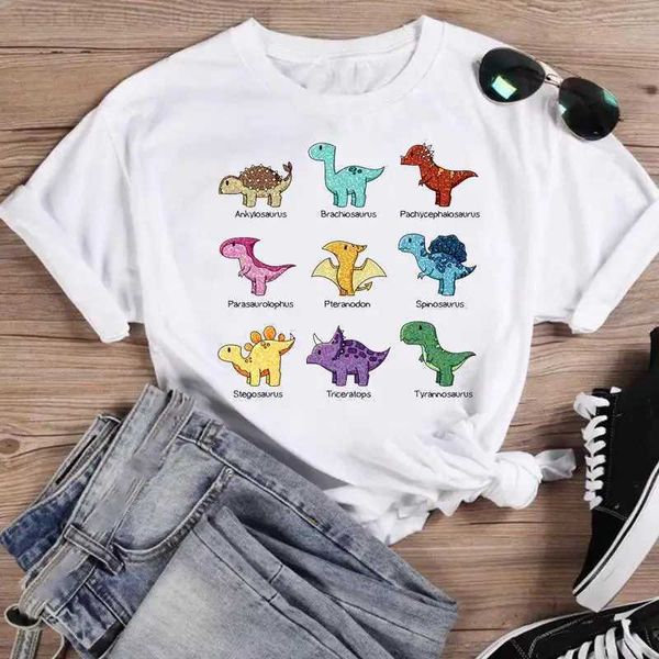 T-shirt Femme Court Sle Dinosaur Femmes 90s Tendance mignonne Mode douce Dessin animé Chemise d'été Imprimer T-shirts Fe Graphic T Top Tee T-shirt L24312