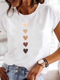 Camiseta de mujer Short Slve Casual Ladies Fashion Graphic T Women Love Heart Heart Watercolor tampoco Summer T Camisetas Y240420