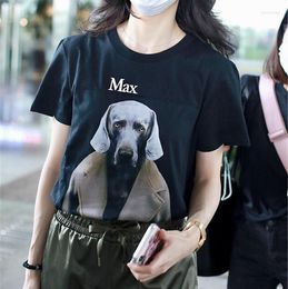 T-Shirt femme Simple tête de chien détective femme mode tendance Hong Kong Style pur coton manches courtes femme Phyl22