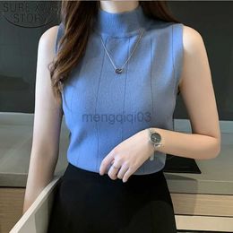 T-shirt femme solide mince mince sans manches pull en tricot 2023 printemps été nouveau demi-col haut chemise pour femmes élégant chemisier décontracté Blusas Y23