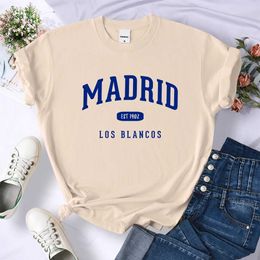 Dames T-shirt Spanje Madrid Est 1902 Los Blancos T-shirt Fe Sport Casual Cute Crop Top Zweet Hip Hop T-shirt Zacht ademende T-shirt Vrouwen D240507