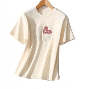 Camiseta de mujer Primavera/Verano Simple pequeña silueta suelta 70 hilos algodón corazón bordado Delgado manga corta camiseta