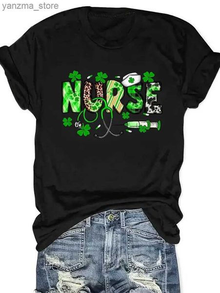 T-shirt féminin Saint-Patrick Nurse infirmière T-shirt T-shirt Casual Crew Neck Short Slve Top pour les vêtements pour femmes du printemps Summer Y240420