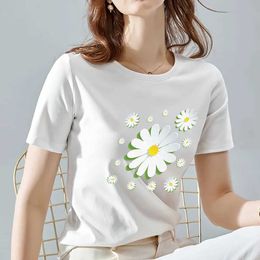 T-shirt pour femmes T-shirt Fashion Womens White Classic Daisy 3D Pattern Imprimée T-shirt Top O-Neck Ladies Youth Comiter All-Match Top D240507