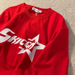 T-shirt femme Streetwear American Alphabet Star Print T-shirt Harajuku Vintage Red Shirt pour femme Casual Y2K Top avec base Vêtements esthétiques 230717