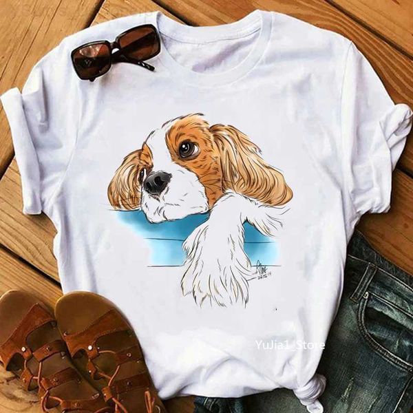 T-shirt Femme Été 2024 Mignon Cavalier King Charles Imprimé Tshirt Femmes Amis Cadeau Tee Shirt Femme Blanc T-shirt Personnalisé T-shirts En Gros L24312