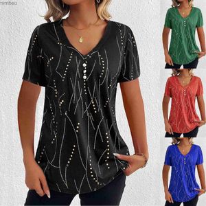 Dames T-shirt Zomer Casual Tops Shirts voor dames Mode Casual Top V-hals Button T-shirts Zomer Casual losse T-shirts met korte mouwen 2024C24319