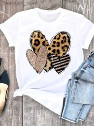 Dames T-shirt Zomerkleding luipaard liefde hart zoet Mode Dames T-shirts Casual korte mouw Normaal vrouwelijk grafisch T-shirt Kleding 240130